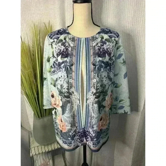 Easy wear By Chicos Women’s 2 US L Semi Sheer 3/4 Sleeve Open Front Cardigan - Picture 1 of 14